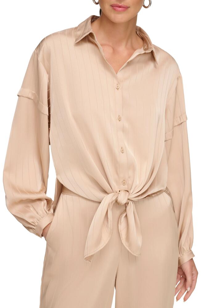 DKNY Stripe Jacquard Tie Hem Button-Up Shirt in Sandalwood Cover