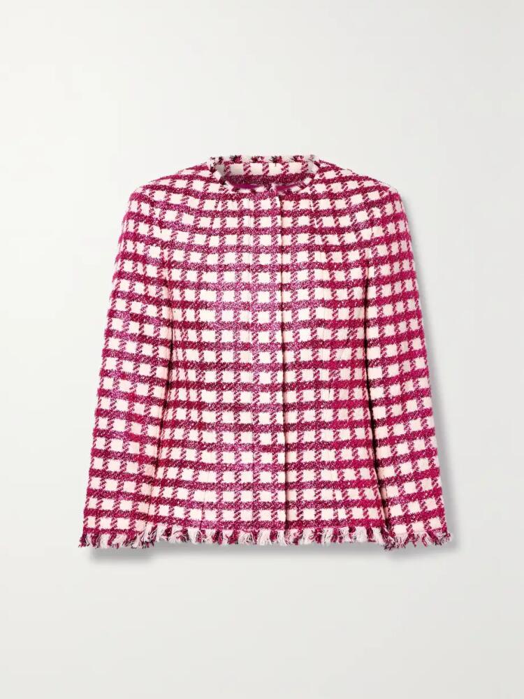 Oscar de la Renta - Frayed Checked Metallic Wool-blend Tweed Jacket - Red Cover