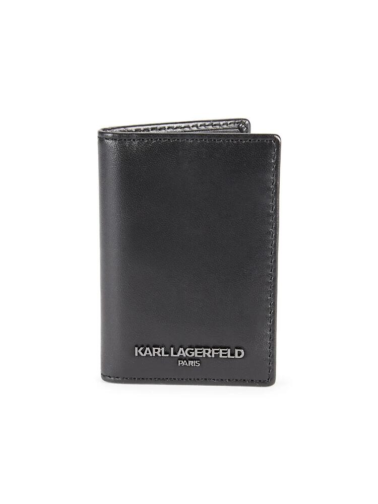 Karl Lagerfeld Paris Men's Bi Fold Leather Card Case - Black Cover