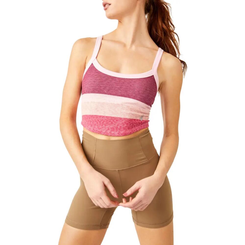 Free People FP Movement All Clear Stripe Space Dyed Rib Crop Camisole in Magenta Minx Combo Cover