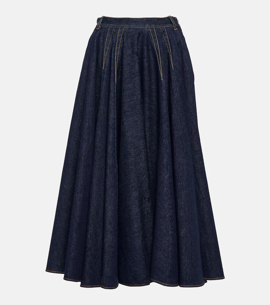 Alaïa Pleated high-rise denim midi skirt Cover