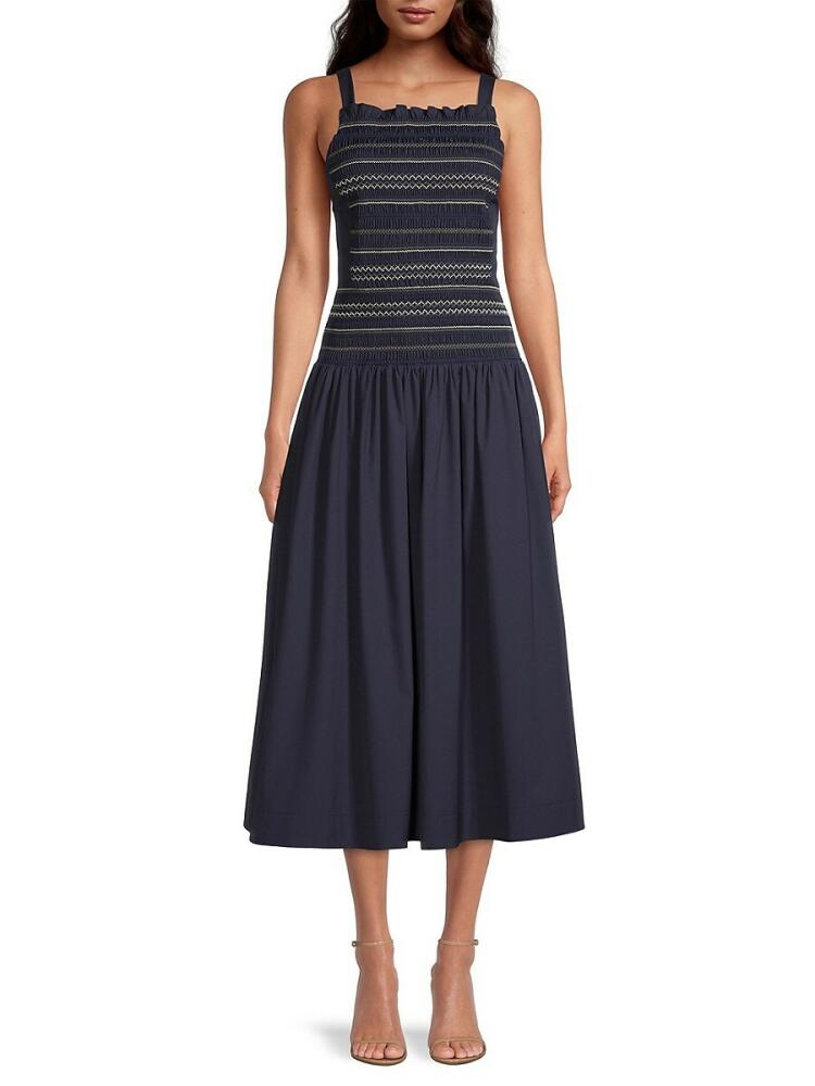 Jason Wu Women's Smocked Drop Waist Midi Dress - Navy Cover