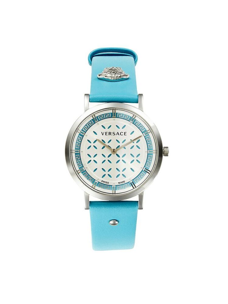 Versace 36MM Stainless Steel & Leather Strap Watch - Blue Stainless Cover