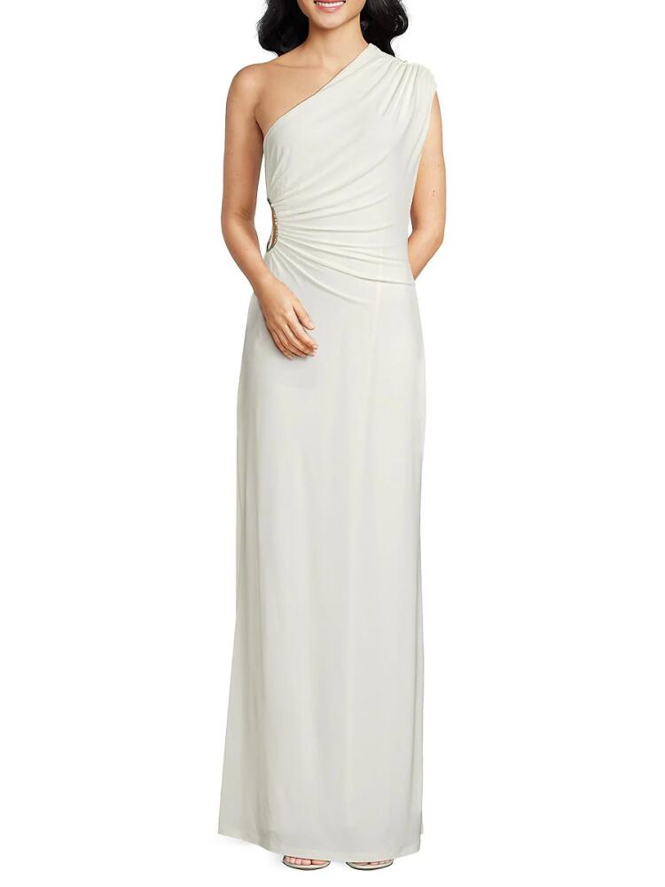 BCBGMAXAZRIA Women's One Shoulder Jersey Column Gown - Off White Cover