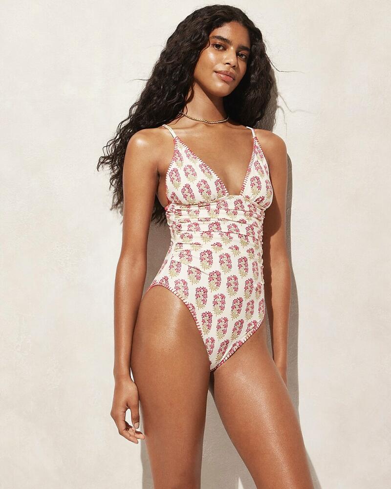 J.Crew Ruched plunge one-piece swimsuit in berry block print Cover