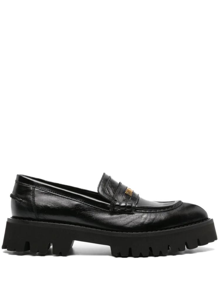 Moschino logo-lettering chunky leather loafers - Black Cover