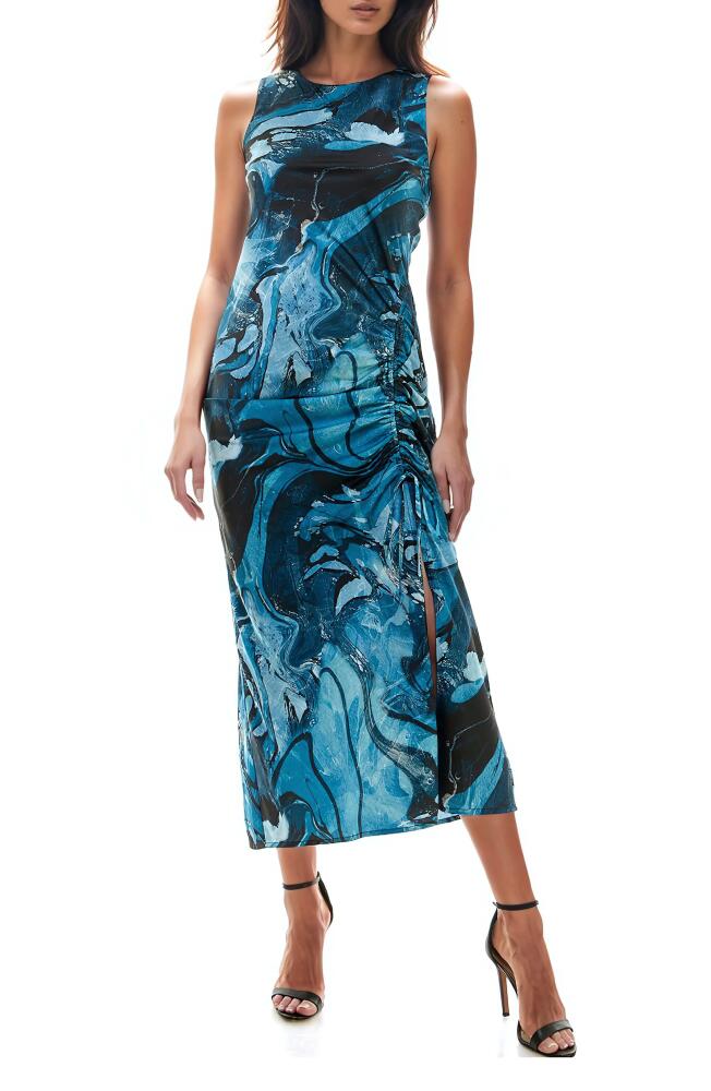 Socialite Ruched Midi Dress in Turquoise/Black Cover