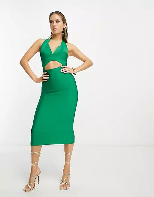 Rare London bandage cut out midi dress in green Cover