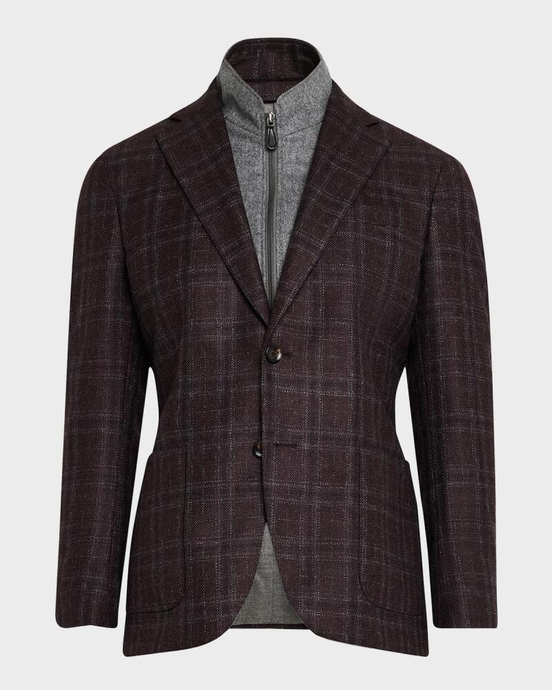 Neiman Marcus Men's Windowpane Sport Coat with Solid Vest Cover