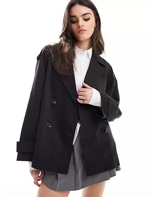 ASOS DESIGN short trench coat in black Cover