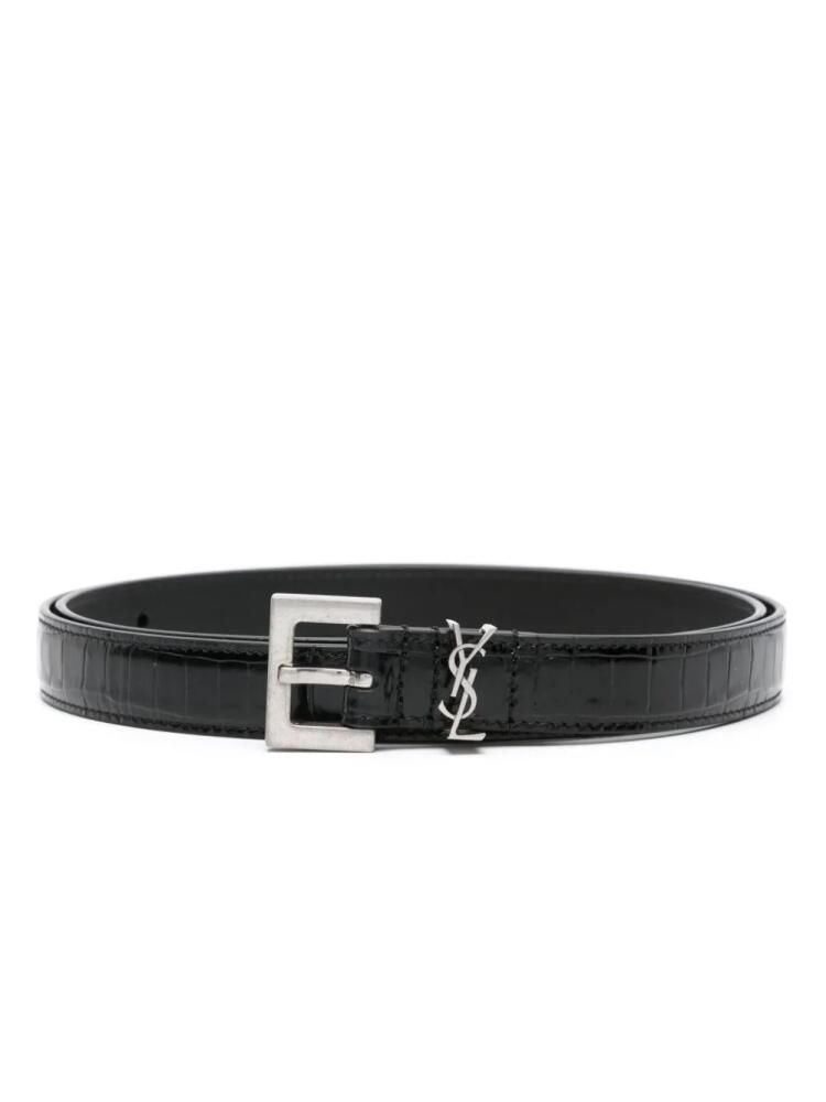 Saint Laurent Cassandre crocodile-embossed belt - Black Cover