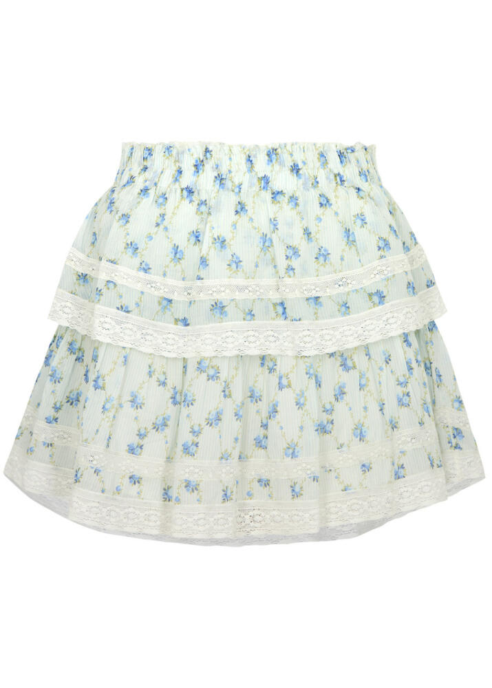 Loveshackfancy Ruffle Floral-print Cotton Mini Skirt - Blue And White Cover