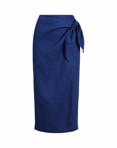 Lauren Ralph Lauren Linen Wrap Midi Skirt Woman Midi skirt Blue Linen Cover