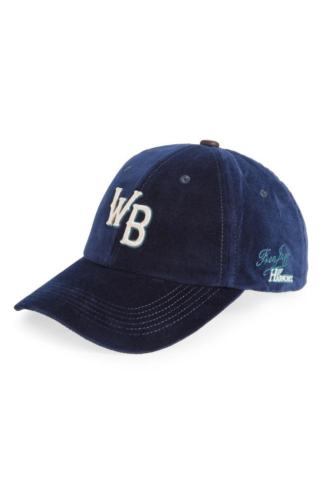 Wales Bonner Original Monogram Velvet Adjustable Baseball Cap in Navy Cover