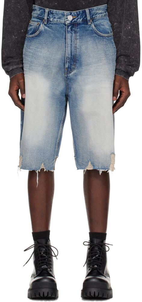 We11done Blue Faded Denim Shorts Cover