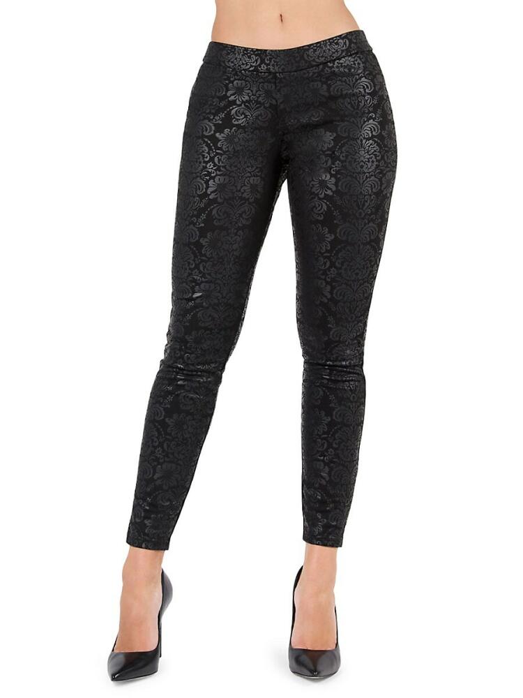 Memoi Women's Floral-Print Damask Leggings - Black Cover