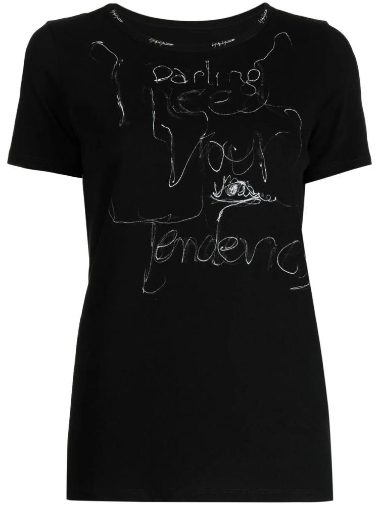 Yohji Yamamoto illustration-print logo-embroidered T-shirt - Black Cover