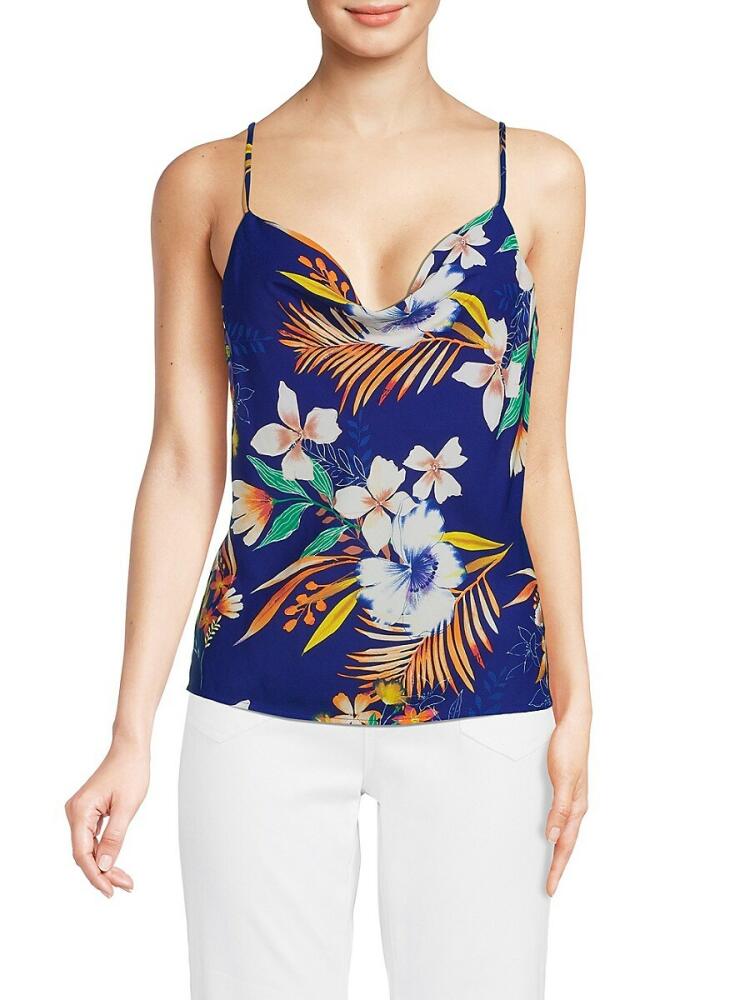 Renee C. Women's Cowlneck Tropical Print Tank Top - Royal Blue Cover