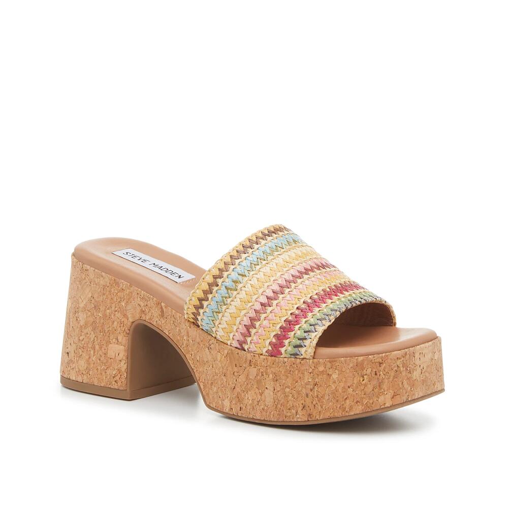 Steve Madden Canary Platform Sandal | Women's | Tan/Blue/Multicolor Raffia Cover