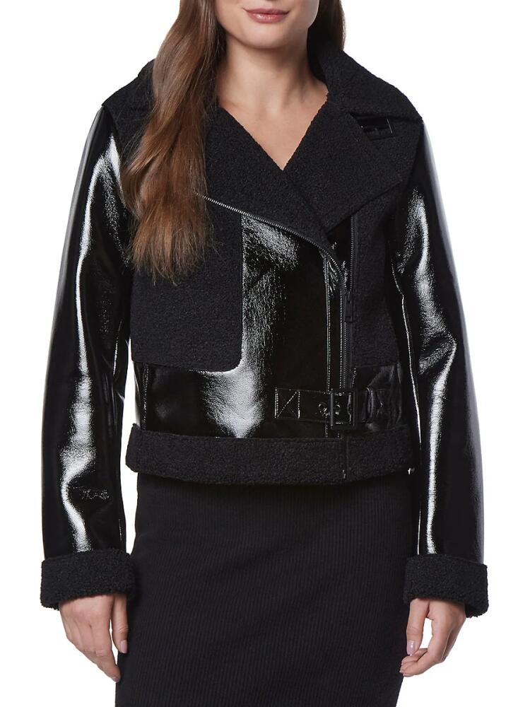 Andrew Marc Women's Udall Mixed Media Faux Fur Moto Jacket - Black Cover