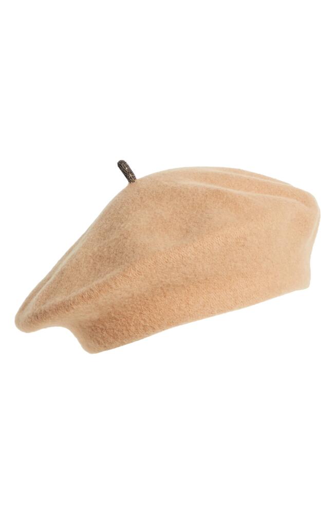 Brunello Cucinelli Monili Detail Virgin Wool Beret in Salted Caramel Cover