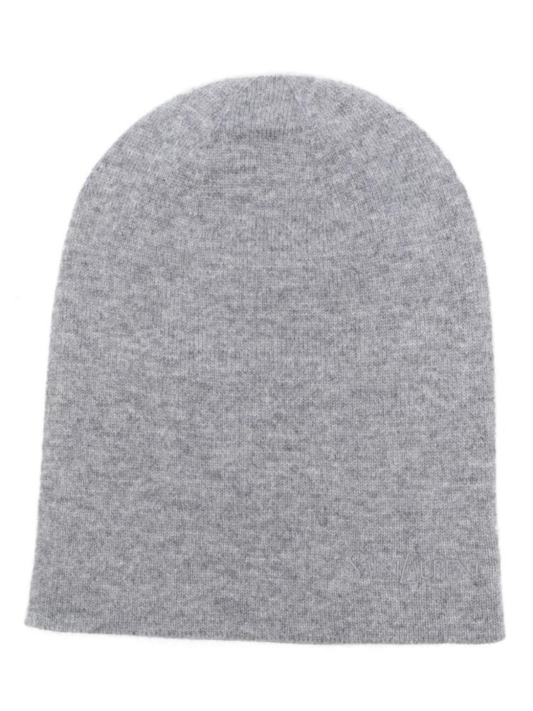 Saint Laurent embroidered-logo cashmere beanie hat - Grey Cover