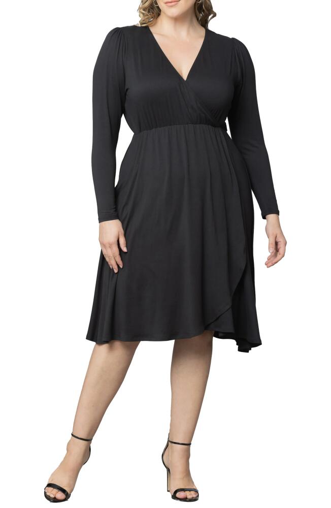 Kiyonna Aster Long Sleeve Faux Wrap Dress in Black Noir Cover