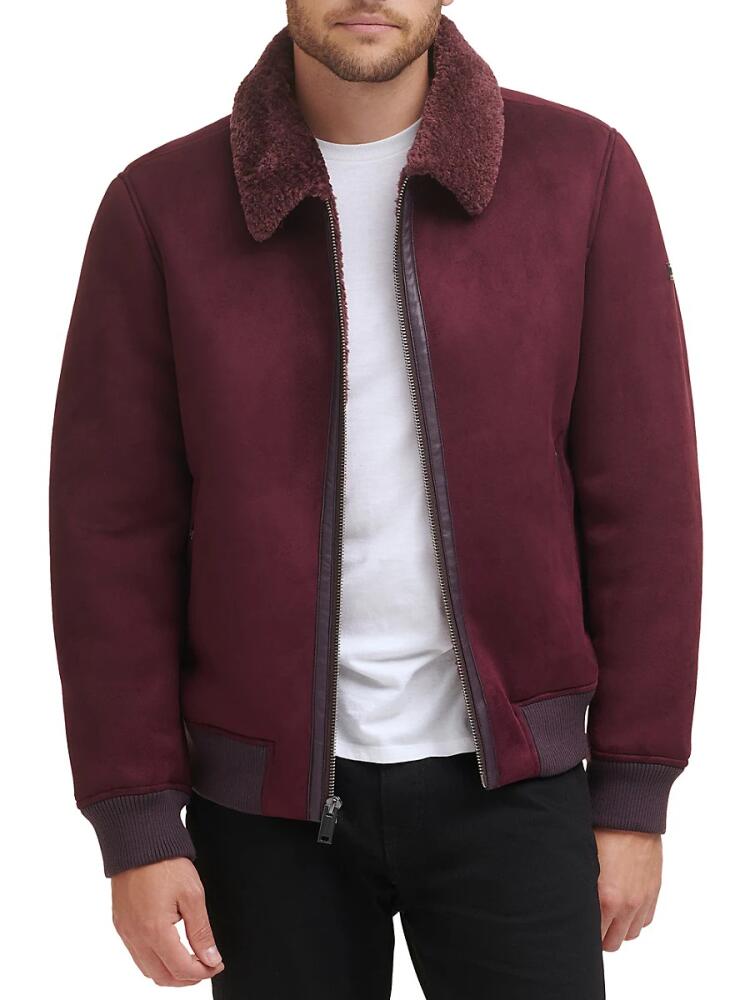 DKNY Men's Faux Shearling Bomber Jacket - Brandy Cover