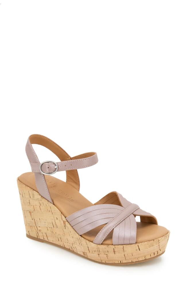 GENTLE SOULS BY KENNETH COLE Nomi Ankle Strap Platform Wedge Sandal in Blush Metallic Cork Cover