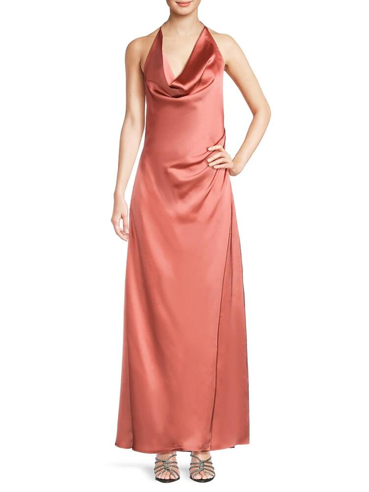 Halston Women's Sutton Satin Cowlneck Gown - Salmon Cover