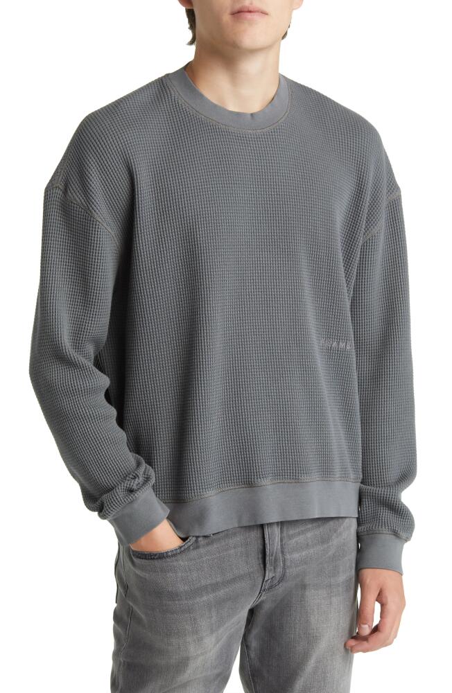 FRAME Waffle Knit Cotton Sweatshirt in Charcoal Grey Cover