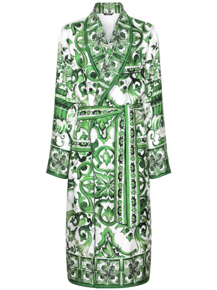 Dolce & Gabbana majolica-print silk robe - Green Cover