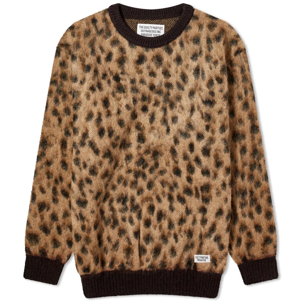 Wacko Maria Men's Leopard Mohair Knitted Jumper in Beige Cover