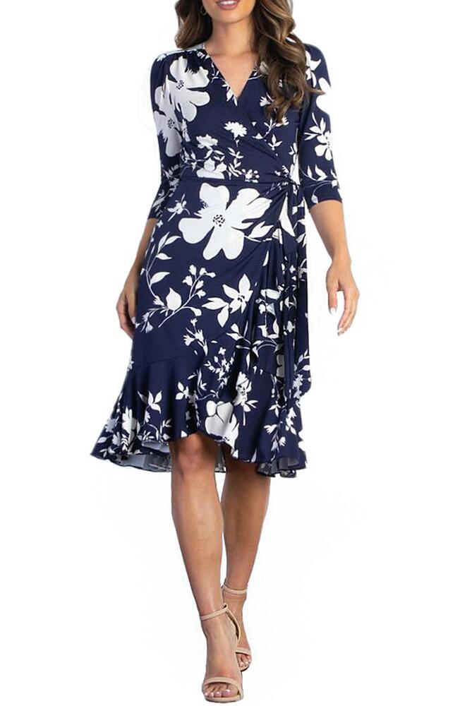 Kiyonna Flirty Flounce Floral Print Wrap Dress in Navy Floral Print Cover