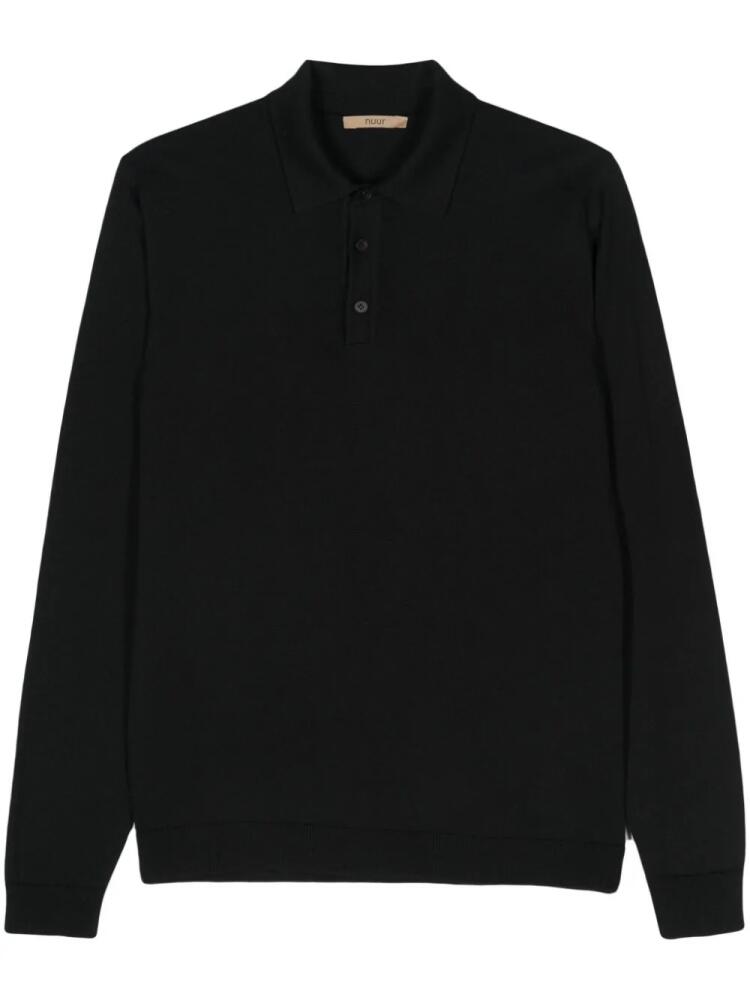 Nuur long-sleeve merino polo shirt - Black Cover