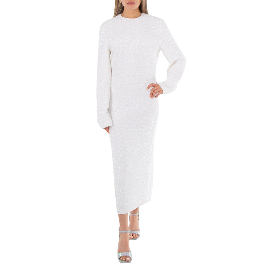 Gauchere Ladies White Vinona Long-Sleeve Sequined Stretch-Jersey Maxi Dress Cover