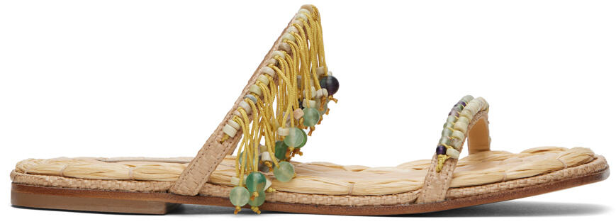 Dries Van Noten Beige Embellished Raffia Sandals Cover