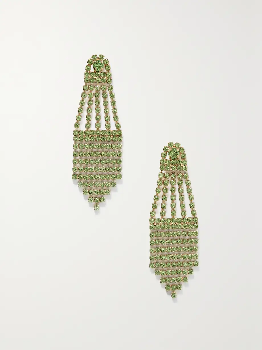 Oscar de la Renta - Gold-tone Crystal Earrings - Green Cover