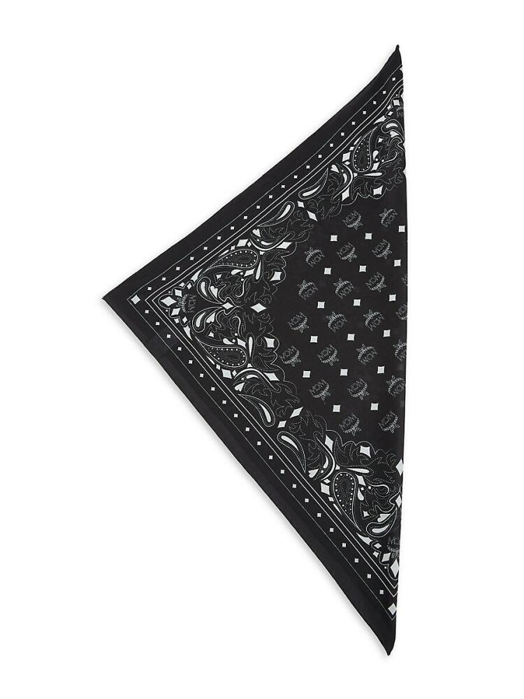 MCM Men's Monogram Print Silk Blend Scarf - Black Cover