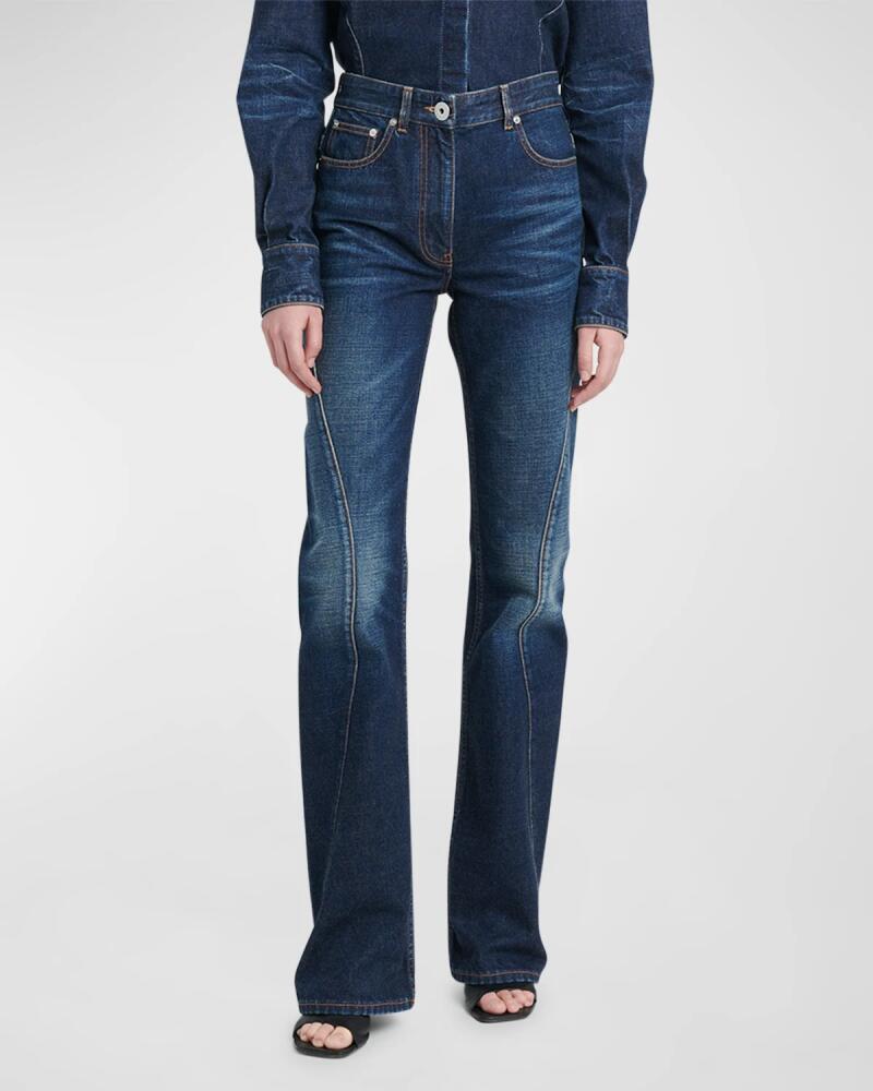 Ferragamo Seam-Detail Straight-Leg Distressed Denim Pants Cover