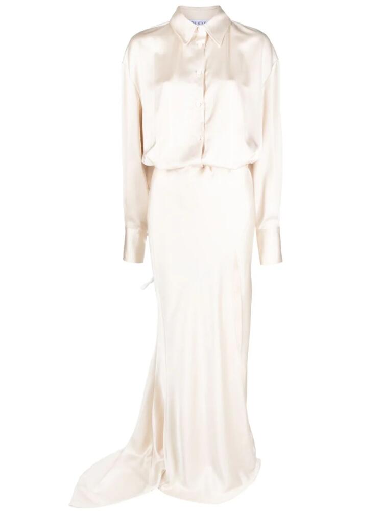 The Attico long-sleeve satin gown - Neutrals Cover