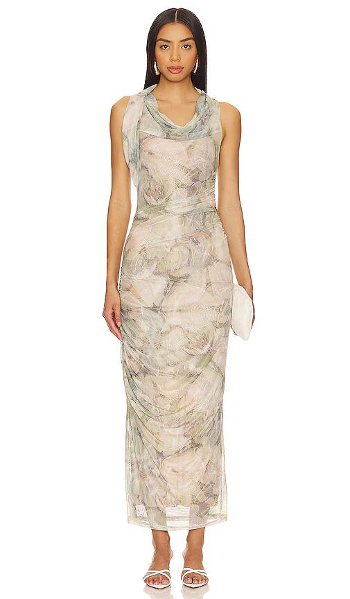 MISHA Breslin Mesh Midi Dress in Beige Cover