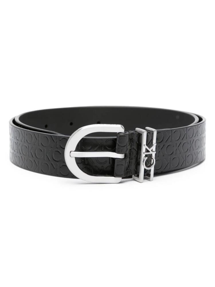 Calvin Klein debossed logo-print leather belt - Black Cover