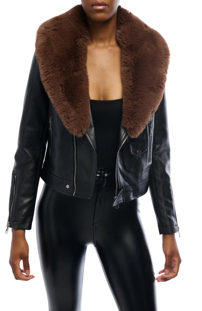 AZALEA WANG Aussy Faux Fur & Faux Leather Moto Jacket in Black Cover