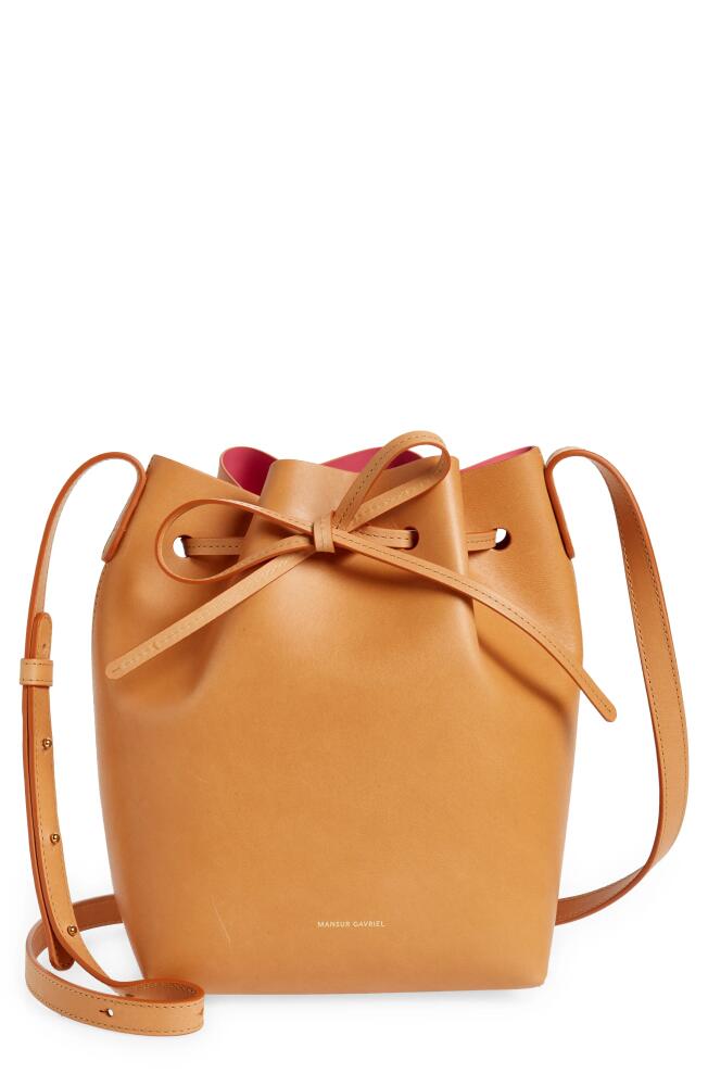 Mansur Gavriel Mini Leather Bucket Bag in Cammello Dolly Cover