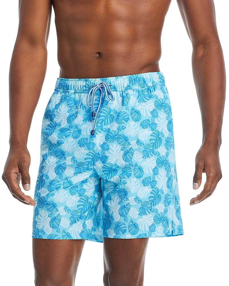 Peter Millar Crown Linework Monstera Leaf Print Swim Trunks, 7 Cover