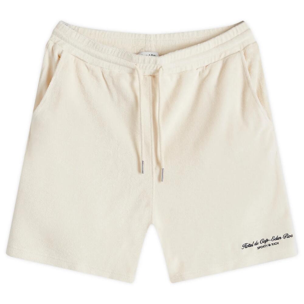 Sporty & Rich Hotel du Cap Cursive Terry Short in Cream Navy Cover