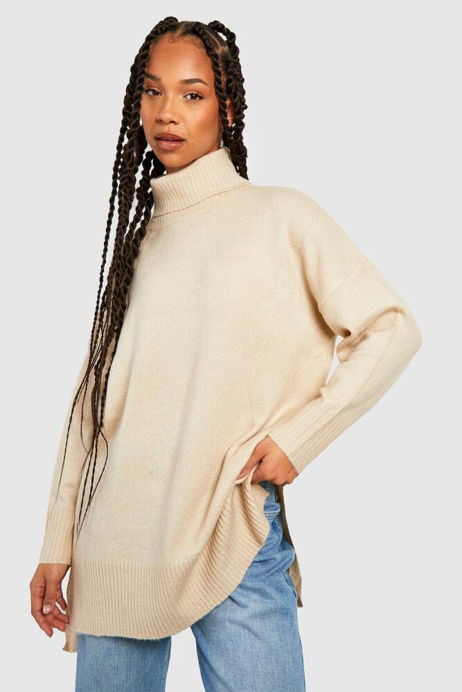 boohoo Womens Tall Turtleneck Oversized Sweater - Brown Cover