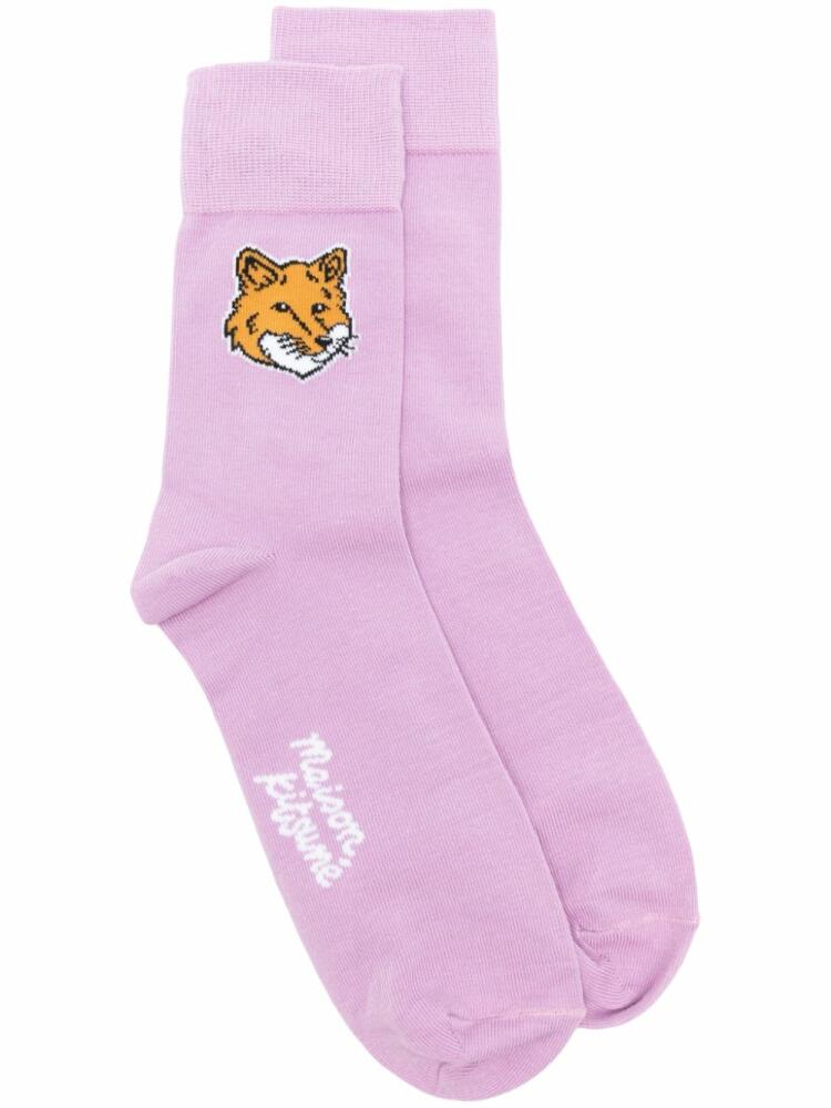 Maison Kitsuné Fox Head logo-intarsia socks - Purple Cover