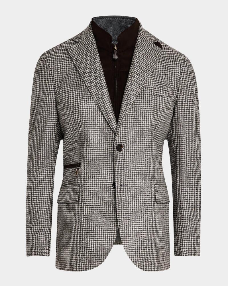 Neiman Marcus Men's Houndstooth Sport Coat with Suede Vest Cover